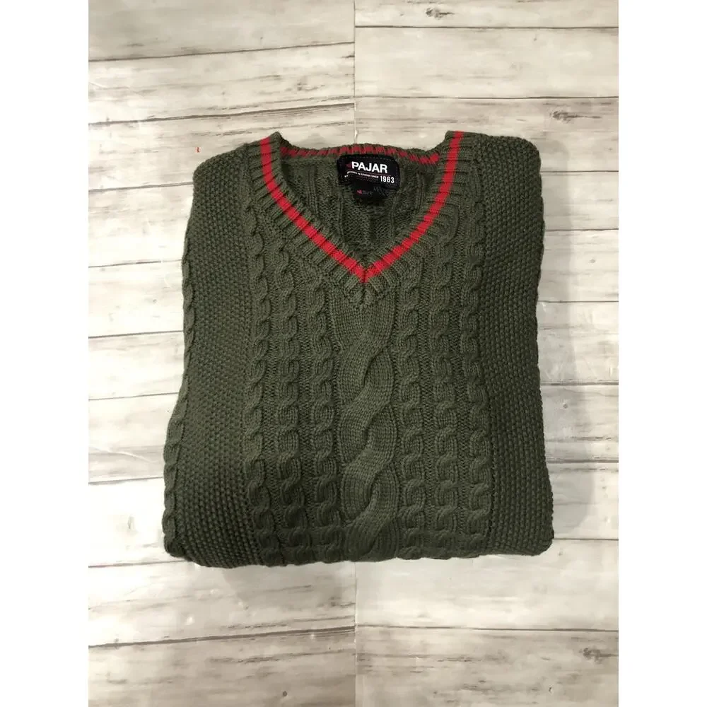 Pajar Canada Sweater Mens Small Cable Knit Green Pullover Sweatshirt N77